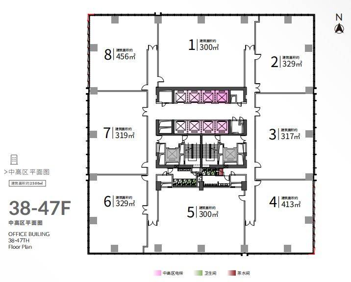 写字楼38-47f平面图-润城置地中心