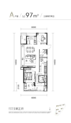 杰立潮正府3居室建面约89㎡