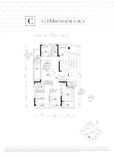 万科河颂映象府4居室建面约144㎡